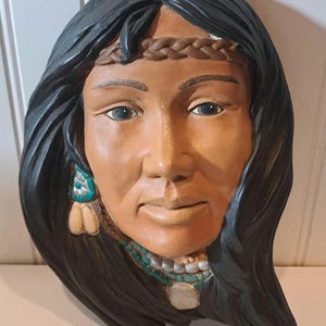 Ceramic Native American Woman Head Wall Plaque