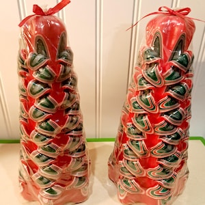 Set of 2 Jasco Christmas Tree Carved Candles