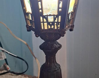 1920s Art Nouveau Oriental Reversed Painting Pittsburgh Lamp