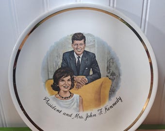 1963 John & Jackie Kennedy Portrait Plate/ Gold Trim