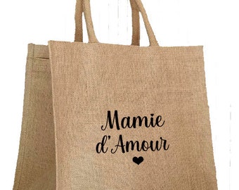 Sac cabas jute personnalisé , idée-cadeau fête des mamies, fête des grands-mères