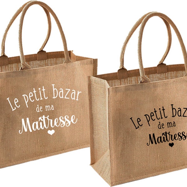 Sac cabas en toile de jute personnalisé, maitresse, nounou, atsem.....