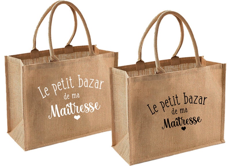 Sac cabas en toile de jute personnalisé, maitresse, nounou, atsem..... image 1