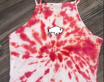 rode buffelkleurige tie-dye crop top