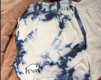blauwe tie-dye korte broek. buffalo bills/universiteit van arizona/detroit lions
