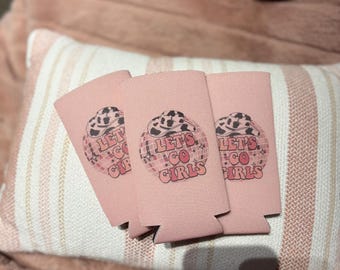 let's go girls roze slim can coozie/ vrijgezellenfeestje/girls trip
