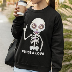Peace And Love Sweatshirt, Peace Zeichen Hoodie, Skelett Hand Peace Zeichen Crewneck, süßes Welt Peace Shirt
