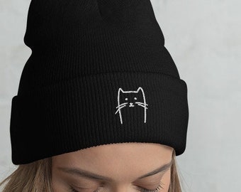 Cat Beanie, Embroidered Cat Hat, Cat Lover Gift, Funny Embroidered Beanie, Cute Kitten Winter Hat, Cat Mom/Dad/Owner Gift, Fall Hat