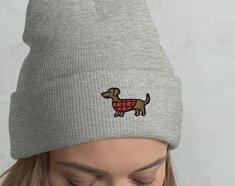 Embroidered Dachshund Beanie, Weiner Dog Hat, Dog Mom Gift