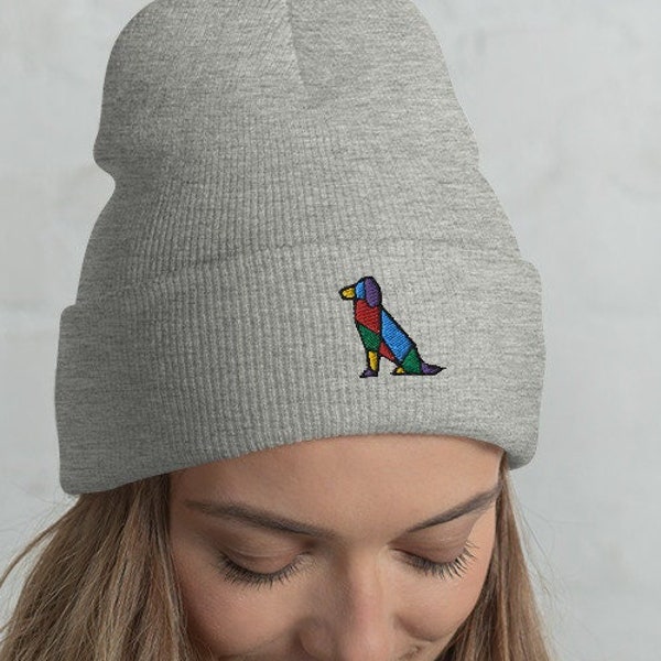 Dog Beanie, Origami Dog, Embroidered Dog Hat, Dog Lover Gift, Embroidered Beanie For Dog Mom/Owner, Cute Puppy Winter Hat, Pupper Cap