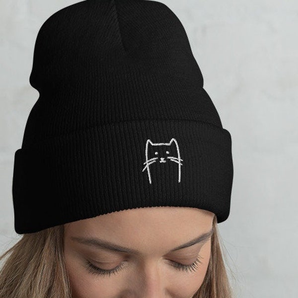 Cat Beanie, Embroidered Cat Hat, Cat Lover Gift, Funny Embroidered Beanie, Cute Kitten Winter Hat, Cat Mom/Dad/Owner Gift, Fall Hat