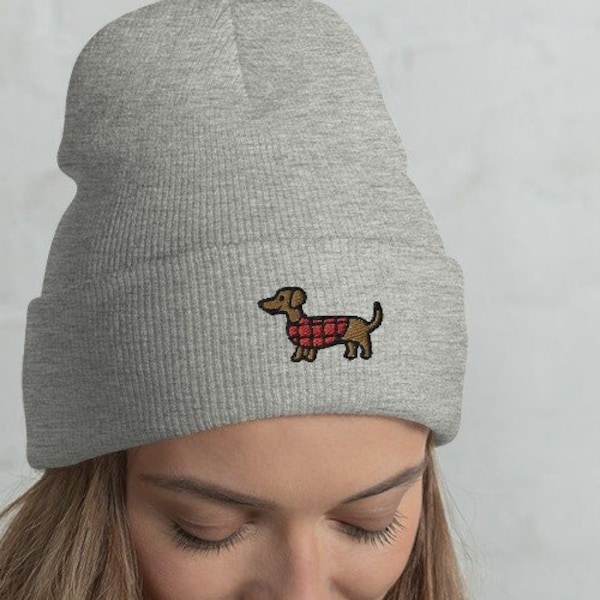 Dog Beanie, Embroidered Weiner Dog Hat, Dachshund Lover Gift, Embroidered Beanie, Cute Puppy Winter Hat, Pupper Cap, Dog Mom/Owner Gift