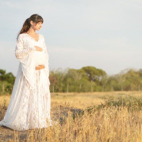 LACE MATERNITY DRESS for Photoshoot Session | Boho shops Maternity Gown | Elegant Pregnancy Wedding Dress, Beach Wedding Dress, Baby Shower Dress