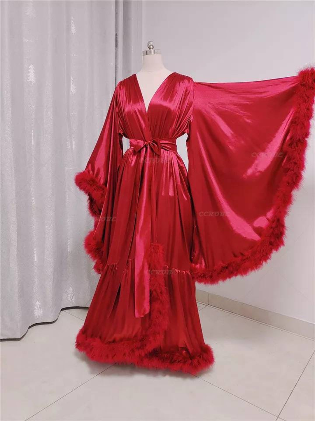 SILKY SATIN ROBE With Feathers for Photo Shoot Session Sexy Etsy