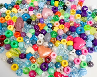 Assorted Mixed Lot Variety of Acrylic Beads and Pony Beads of Assorted Colors, Shapes, and Sizes