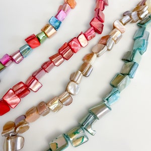 Natural and Dyed Mother of Pearl Shell Triangular 6mm Beads 15 Inch Strand