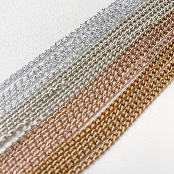 Anodized Aluminum Chain - Assorted Silver/Gold Shades - 2.5mm Curb Chain (Unfinished), 6 feet