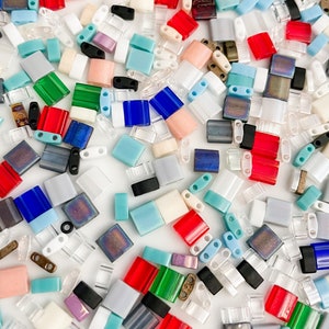 Assorted Color Glass Miyuki Tila Beads Bulk Tile Square Shaped Beads Mixed Lot of Full Tila, Half Tila, and Quarter Tila