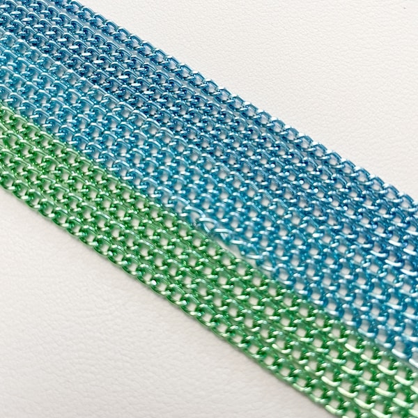 Anodized Aluminum Chain - Assorted Blue/Green Shades - 2.5mm Curb Chain (Unfinished), 6 feet