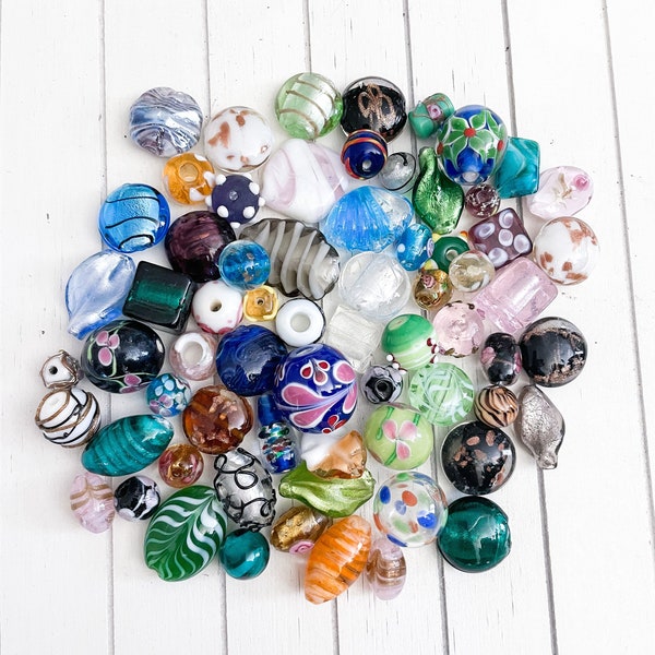 Fancy Lampworked Glass Foil Painted Colorful Assorted Beads in Various Sizes and Shapes