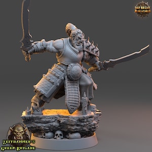 Orc Jazkar Krenna - Tabletop DnD Miniature - 28 mm, 32 mm with matching base - Zeithammer’s Green Brigade- Daybreak Miniatures