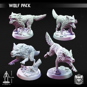 Wolf Pack 4 Resin Miniatures - Tabletop DnD DSA and RPG Miniature - 28 mm, 32 mm, 36 mm Figure with Base - Dungeon Dog