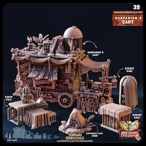 Companions Cart - Miniature for DnD DSA, Pathfinder, RPG Tabletop Figure - Shop, Animal, Cage, Medieval Market - Faraway Lands - Cast n Play