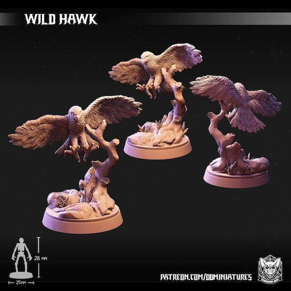 Águia, Falcão Selvagem - Miniatura para D&D, DSA, Pathfinder, Figura de Jogo de RPG de Mesa - Voar, Tronco de Árvore - Dungeon Dog
