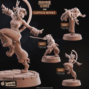 Catfolk Monks - Therianthropy Catfolk Monk Miniature for DnD, DSA, Pathfinder, Tabletop RPG - Catfolk Heroes - Cast n Play
