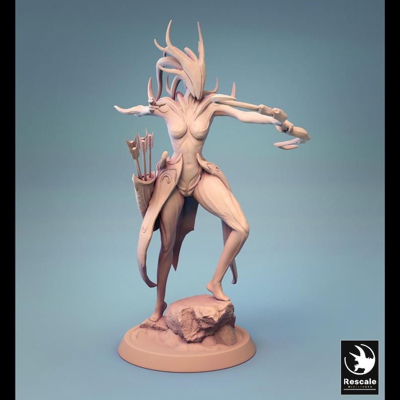 Resin Miniature Figure - Sylvan Soldier - Rescale Miniatures On Rock