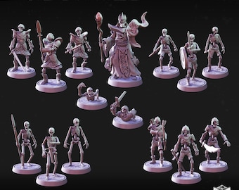 Skeleton Army - Undead Horde with 15 figures available as 28mm, 32mm and 36mm miniatures, 25mm base, for DnD, DSA, RPG tabletop games