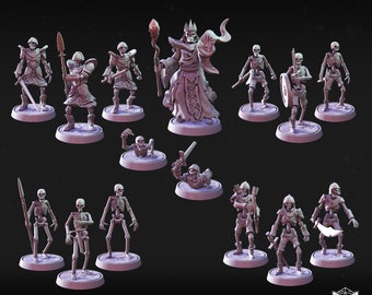 Skeleton Army - Undead Horde with 15 Resin Miniatures - Tabletop DnD DSA and RPG Miniatures - Figures with Base - Dungeon Dog
