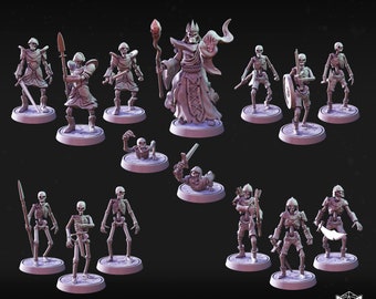 Skelett-Armee - Untote Horde mit 15 Figuren erhältlich als 28mm, 32mm und 36mm Miniaturen,  25mm Base, für DnD, DSA, RPG Tabletop-Spiele