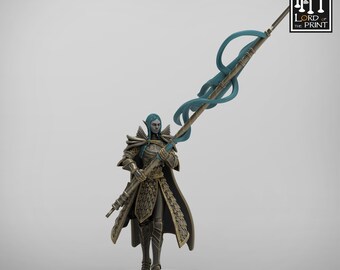 Stendardo del Soldato Elfico - Miniatura per DnD, DSA, Pathfinder - Figura in resina da 28 mm, 32 mm con base di Rescale Miniatures - Regno di Nela Dan