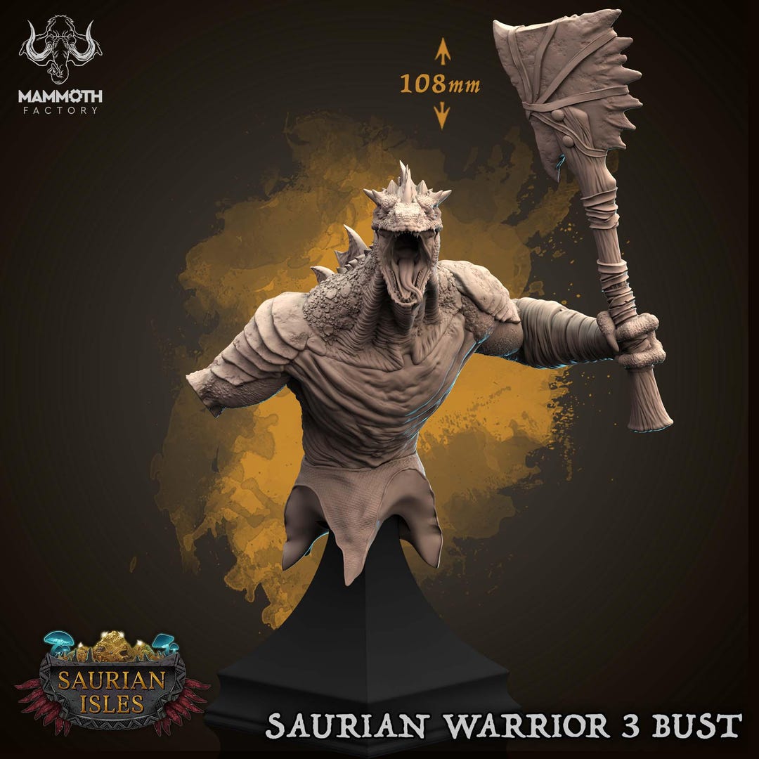 Saurian Warrior 3 - Bust With Base for Painting and Collecting ...