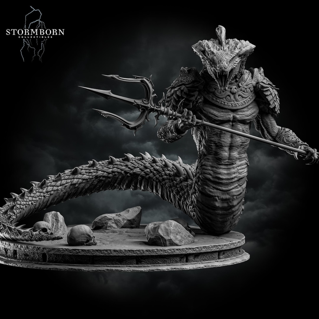 Snake Water Warrior With Trident - Naga - Stormborn Collectibles
