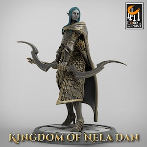 Elf- Archer Stand - Miniature for DnD, DSA, Pathfinder - 28 mm, 32 mm, Resin Figure with Base by Rescale Miniatures - Kingdom of Nela Dan
