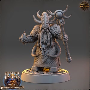 Dwarf Kromund The Fire Whisperer - Tabletop DnD Miniature- 28 mm, 32 mm with base - Deviant Dwarves of the Pandemonium - Daybreak Miniatures