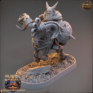 Dwarf Drimulf Shortfuse on Fire Goat - Tabletop DnD Miniature -  with base - Deviant Dwarves of the Pandemonium - Daybreak Miniatures