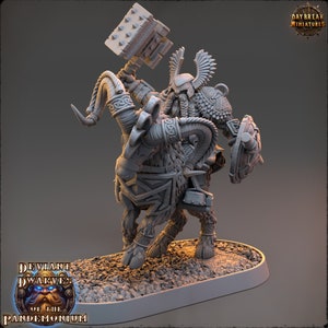 Dwarf Trazdak Darkbane on Fire Goat- Tabletop DnD Miniature- 28 mm, 32 mm with base- Deviant Dwarves of the Pandemonium- Daybreak Miniatures