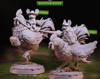 Rooster Rider - Mousefolk Knight, Adventurer Miniature for DnD, DSA, Pathfinder, Tabletop RPG - Woodland Heroes - Cast n Play