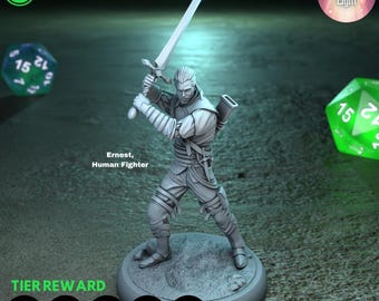Ernest Human Fighter - Knight Miniature for DnD, DSA, Pathfinder, RPG Tabletop Figure - Armor, Sword - The Blinding Light - TPK Lab