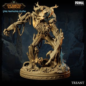May include: A detailed Treant figure from the Uncharted Kingdoms series. The figure is a humanoid tree-like creature with a textured bark-like appearance, a detailed face, and outstretched arms. The base is a circular platform with the text "TREANT".
