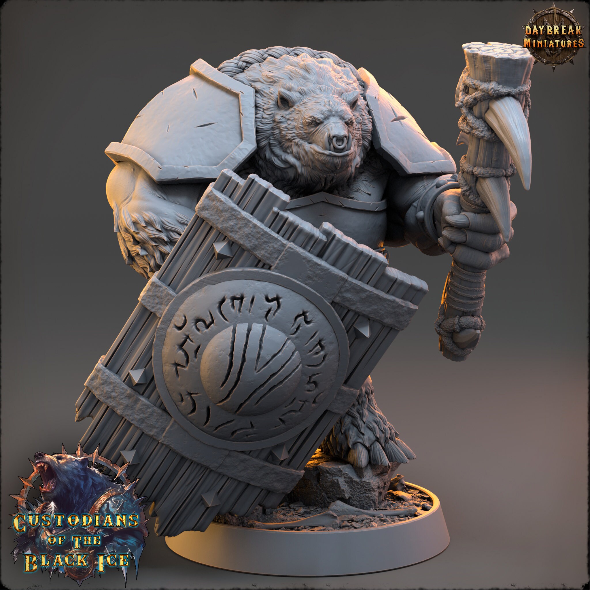 Runo Spike - Bearfolk Fighter Miniatur für DnD, DSA, Pathfinder, Tabletop RPG - Custodians of The Black Ice - Daybreak Miniatures