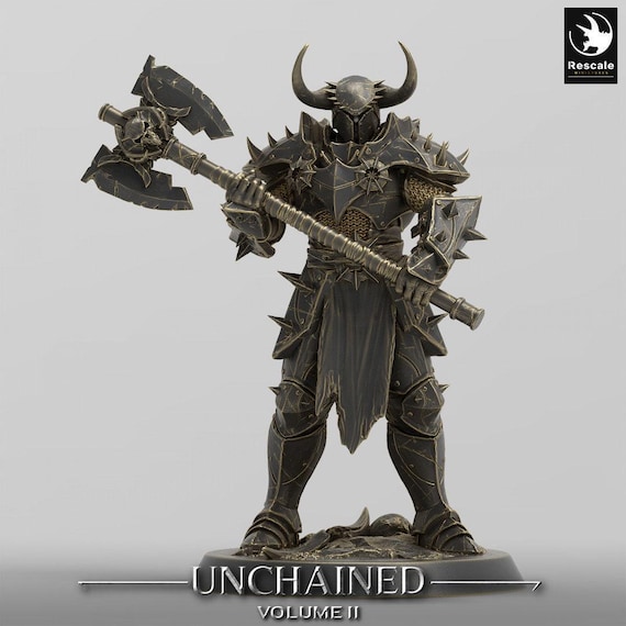 騎士の甲冑スタチュー 約2メートル　斧付き 斧を持った兵士戦士（28/32 mm） – レジン製ミニチュア（台座付き