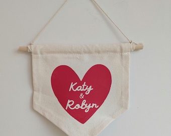 Personalised Couple Valentines Banner, Mini Valentines Banner, Personalised Valentines Day Gift, Pennant, Love Day