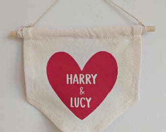Personalised Couple Valentines Banner, Mini Valentines Banner, Personalised Valentines Day Gift, Pennant, Love Day