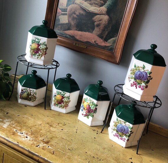 Set of Six Vintage Ceramic Fruit Theme Kitchen Canisters Set Etsy