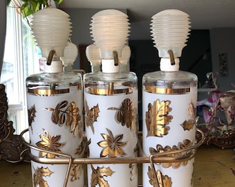 Vintage Libby Blattgold Pumpkaraffe 3er Set