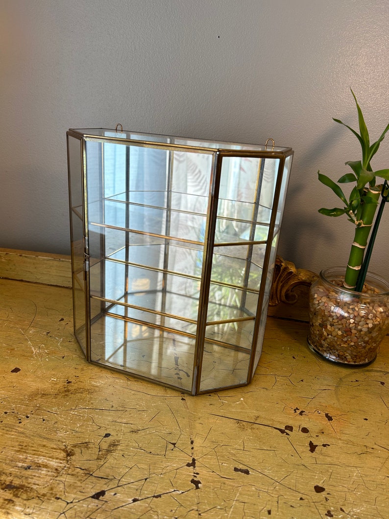 Vintage Brass and Glass Curio Etsy